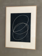 Large serigraphy print 'Lineair Drawing No 4 blue' crafted by Emma Lawrenson in oak wood frame.