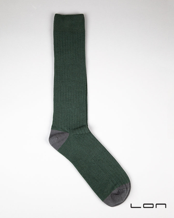 Cotton Cashmere Knee Socks Green/Grey