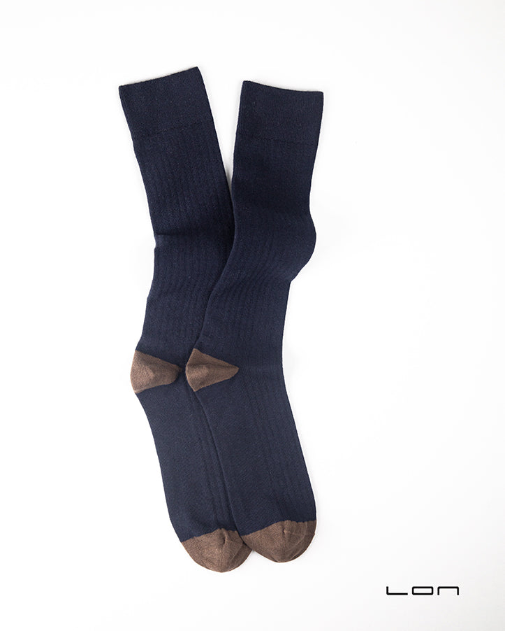 Cotton Cashmere Knee Socks Navy/Brown