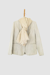 Beige Linen Scarf on summer jacket.