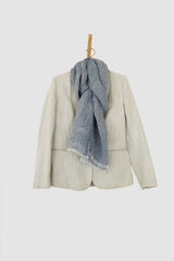 Blue Linen Scarf on summer jacket.