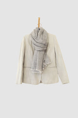 Grey Linen Scarf on summer jacket.