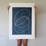Large serigraphy print 'Lineair Drawing No 4 blue' crafted by Emma Lawrenson without frame.