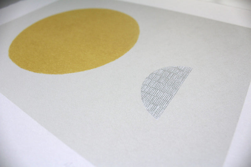 Close-up serigraphy print 'Autumn Yellow' crafted by Emma Lawrenson without frame.
