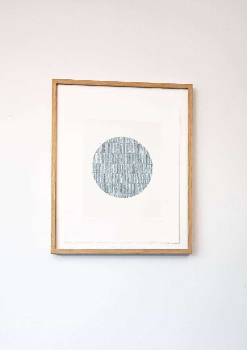  Serigraphy print 'Full Moon' crafted by Emma Lawrenson in oak wood frame.