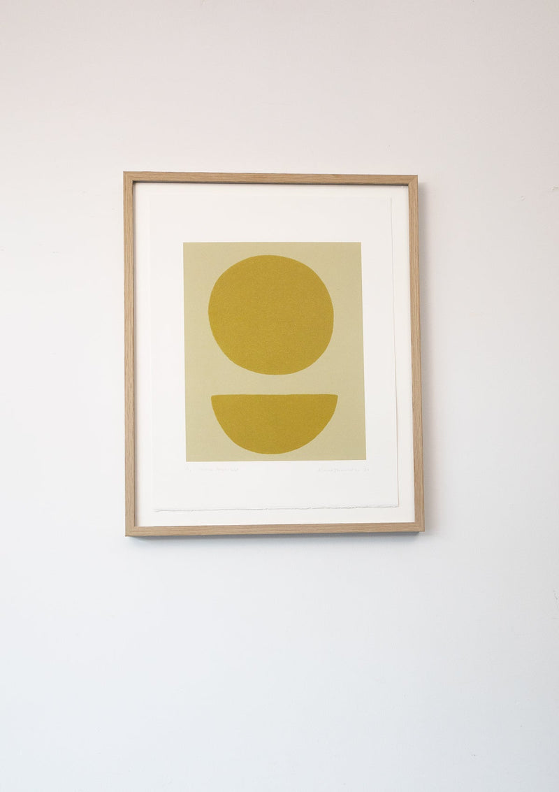 Serigraphy print 'Yellow Moonstone' crafted by Emma Lawrenson in oak wood frame.